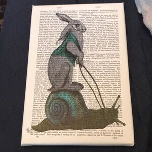 Whimsical Rabbit & Snail Art Print in Green and Black - Unbranded
